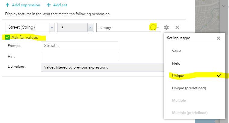 Web AppBuilder filter widget configured on a STDBS layer to ask the user for unique value from drop down, but the drop down is not generating.